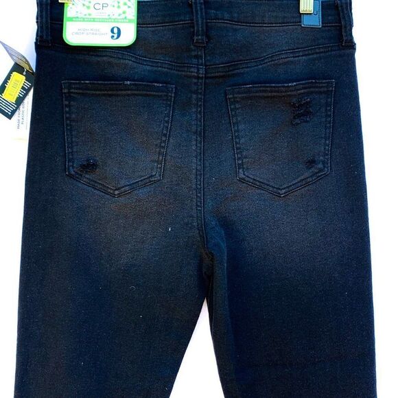 NWT CP Black Ripped High Rise Cropped Straight Leg Stretch Jeans - Picture 6 of 7
